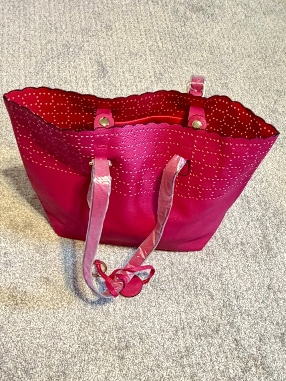 Elizabeth Grant Fuchsia Laser Cut & Scalloped Tote Bag- New
